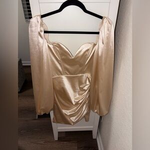 Oh Polly Shimmering Gold Long Sleeve Dress